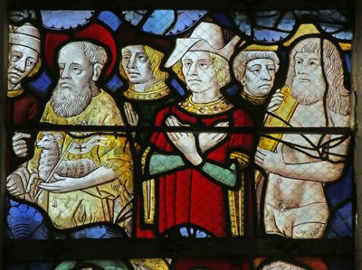 Detalj av vinduet som viser mennesker ved Kristi annet komme, 1470-1500 (detalj av 2921838) av French School